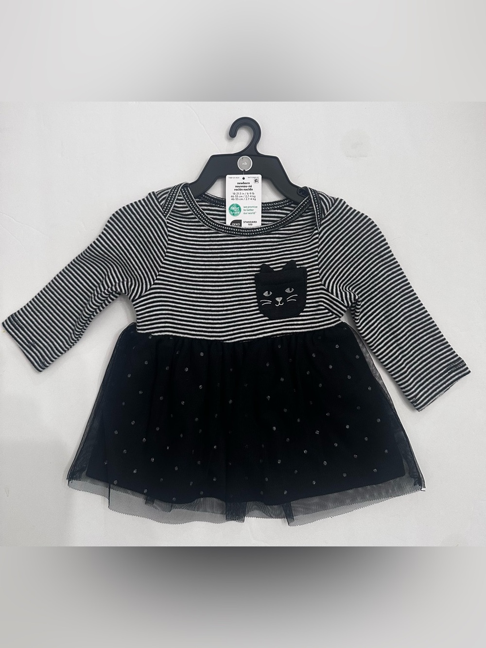 Carter's Child of Mine Baby Girl Halloween Black & White Cat Dress Set/ Newborn